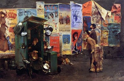Posters on a Wall and a Man Mending Metal Pots by Louis Robert Carrier Belleuse